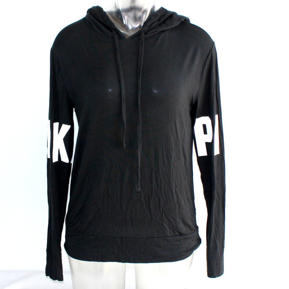 Victoria's Secret PINK Super Soft Black Hooded Longsleeve Shirt Size XS
